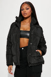 Speak My Mind Puffer Jacket - Black