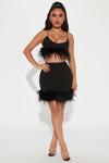 Chic In The City Feather Skirt Set - Black