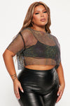 Amanza Rhinestone Mesh Crop Top - Black