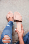 Just Wait Ruffle Sliders - Nude