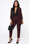 Talia Belted Pants - Burgundy