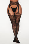 Rose Petals Garter Tights - Black