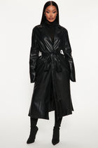 Into The Night Faux Leather Trench Coat - Black