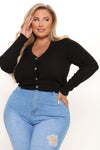 Kassie Button Cropped Cardigan Sweater - Black