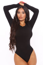 Krystal Crew Neck Long Sleeve Bodysuit - Black