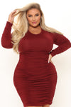 Take Your Man Ruched Dress - Burgundy