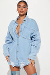 Had Me At Hello Denim Shacket - Light Wash