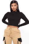 Melanie Long Sleeve Mock Neck Crop Top - Black