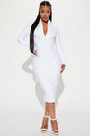 Classic Long Sleeve Bandage Midi Dress - White