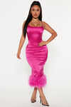 Party Night Feather Midi Dress - Magenta