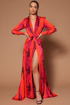 Gabriella Long Sleeve Maxi Dress - Orange/combo