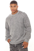 Heavy Ribbed Pullover Sweater - Grey