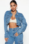 Love Hurts Cargo Denim Jacket - Medium Blue Wash