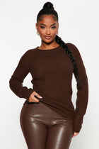 Ariana Waffle Sweater - Chocolate