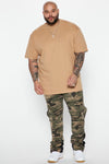 Contrast Skinny Stacked Flared Cargo Pants - Camouflage