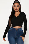 Sheila Ribbed Crop Sweater - Black