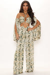 Totally Into You Tropical Satin Jumpsuit - Green/combo