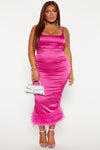 Party Night Feather Midi Dress - Magenta