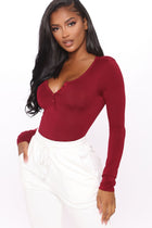 Nelida Long Sleeve Henley Tee - Burgundy