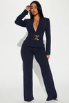 Justine Wide Leg Pant Set - Navy