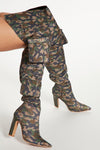 Arianna Over The Knee Pocket Boots - Camouflage