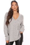 Get Your Knit Together Oversized Sweater - Heather Grey