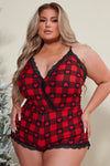 Winter Hearts PJ Lace Trim Romper - Red/Black