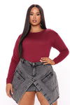 Leslie Long Sleeve Cropped Tee - Wine