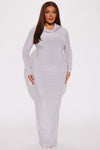 Keep It Hood Long Sleeve Maxi Dress - Silver