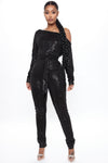 All Eyes On Me Sequin Jumpsuit - Black