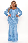 Queen Vibes Sequin Mermaid Gown - Blue