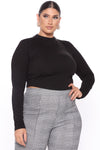 Melanie Long Sleeve Mock Neck Crop Top - Black