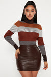 Kyra Mock Neck Ribbed Sweater - Chocolate/Combo