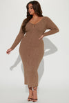 Farrah Fuzzy Sweater Maxi Dress - Mocha