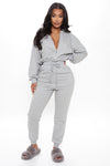 Stella Cinched Waist Sweat Jumpsuit - Heather Grey