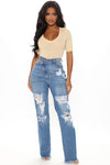 Don't Get Crossed Over Slouch Fit Jeans - Medium Blue Wash