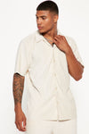 Wavy Textured Short Sleeve Cuban Shirt - Off White