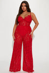 Evening Glow Lace Jumpsuit - Red