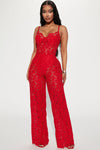 Evening Glow Lace Jumpsuit - Red