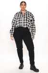 Push Your Buttons Cropped Plaid Top - Black/White