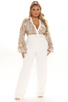 Holly Sequin Jumpsuit - White/Gold