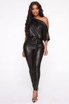 Want You Back PU Jumpsuit - Black