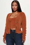 Can't Stop Love Fuzzy Sweater Set - Chestnut