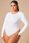 Krystal Crew Neck Long Sleeve Bodysuit - White