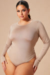 Krystal Crew Neck Long Sleeve Bodysuit - Mocha