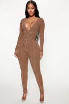 Chicago Ribbed Jumpsuit - Brown