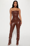 Turning Heads Faux Leather Pant Set - Brown