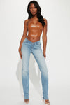 Tall V Nice To Meet You Straight Leg Jeans - Light Blue Wash