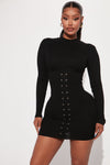 Izabella Sweater Mini Dress - Black