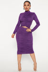 New Day Ruched Skirt Set - Eggplant